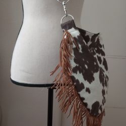 Cow Print Fringe Shoulder Bag
