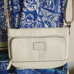 Vintage Fossil White Leather Adjustable Organizer Crossbody Shoulder Bag