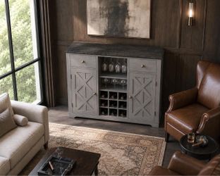 47 in. Gray SOLID WOOD Bar Cabinet w/ Brushed Nickel Knobs.