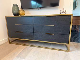 Crate & Barrel Black & Gold 6-Drawer Dresser / Credenza – 70”