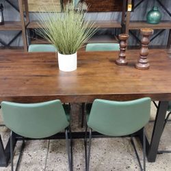 72" Modern Mid Century Style Solid Wood Distressed Plank Top Dining Set (New)