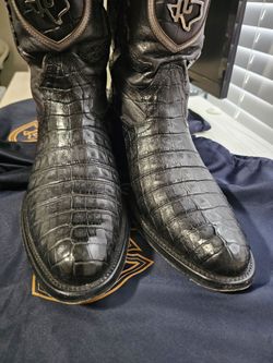 Black Caiman Leather Western Cowboy Boots