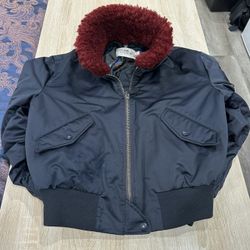 Womens Navy Blue Coach Shearling Bomber Jacket Coat Size S. 