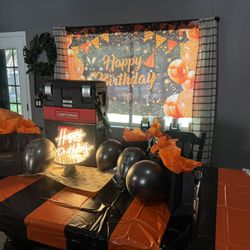 Orange And Black Happy Birthday Banner