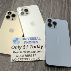 Iphone 13 Pro Max 128gb  Unlocked, FREE Smartwach/ Headphones. Pay $1 Today Rest in payments. NO CREDIT NEEDED FINANCING
