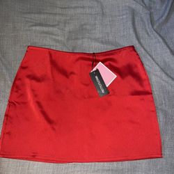 Red Satin Mini Skirt 