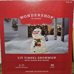 Wondershop Lit Tinsel Snowman with Clear Lights Indoor/Outdoor Decoration