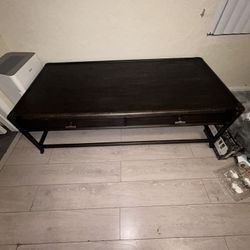 Retreat Pole Rattan Cocktail Table - Stylish Black Sand Finish with Rope Accents & Storage Drawers