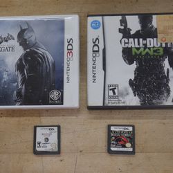 lot 4 nintendo 3ds ds Batman BlackGate 3DS with case ; Call of Duty MW3 Depiancs DS with case manual ; Ultimate Mortal Kombat DS ; Assassin's Creed II