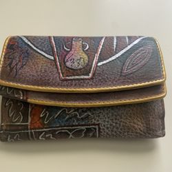 Vintage Anuschka hand painted Leather 3 fold Wallet/Purse