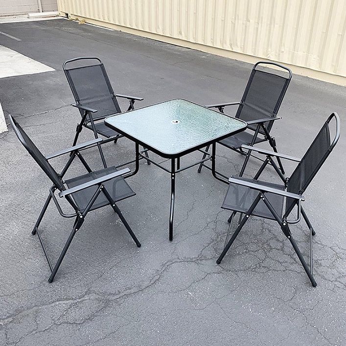 (Brand New) $100 Outdoor 5 Piece Patio Set (32x32” Table and 4pc Folding Chairs) Garden Furniture