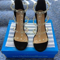 Black & Clear Studded High Heels