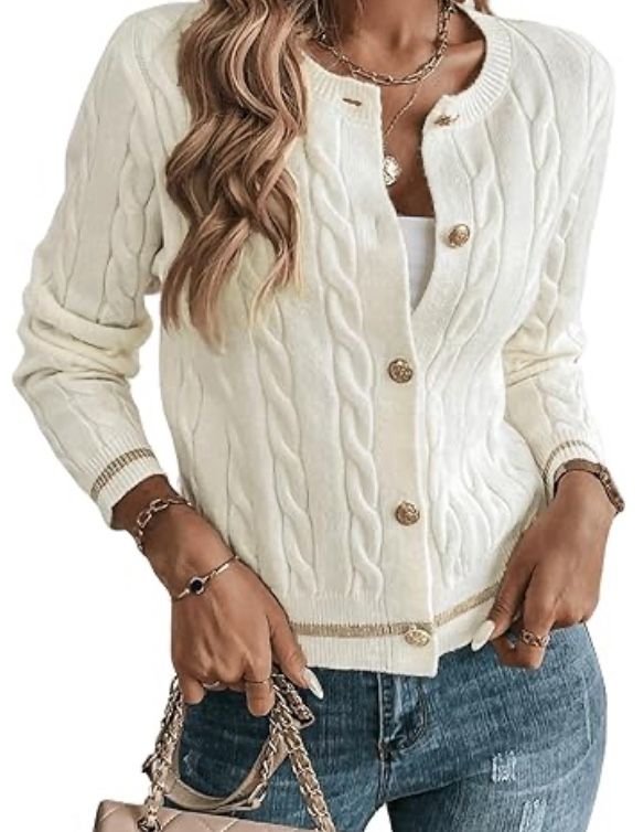 Anrabess Women's Cardigan Sweaters Cable Knit Sweater Button Down Shirt Size medium: The first stock photo is SIMILAR not exactly the same as this s
