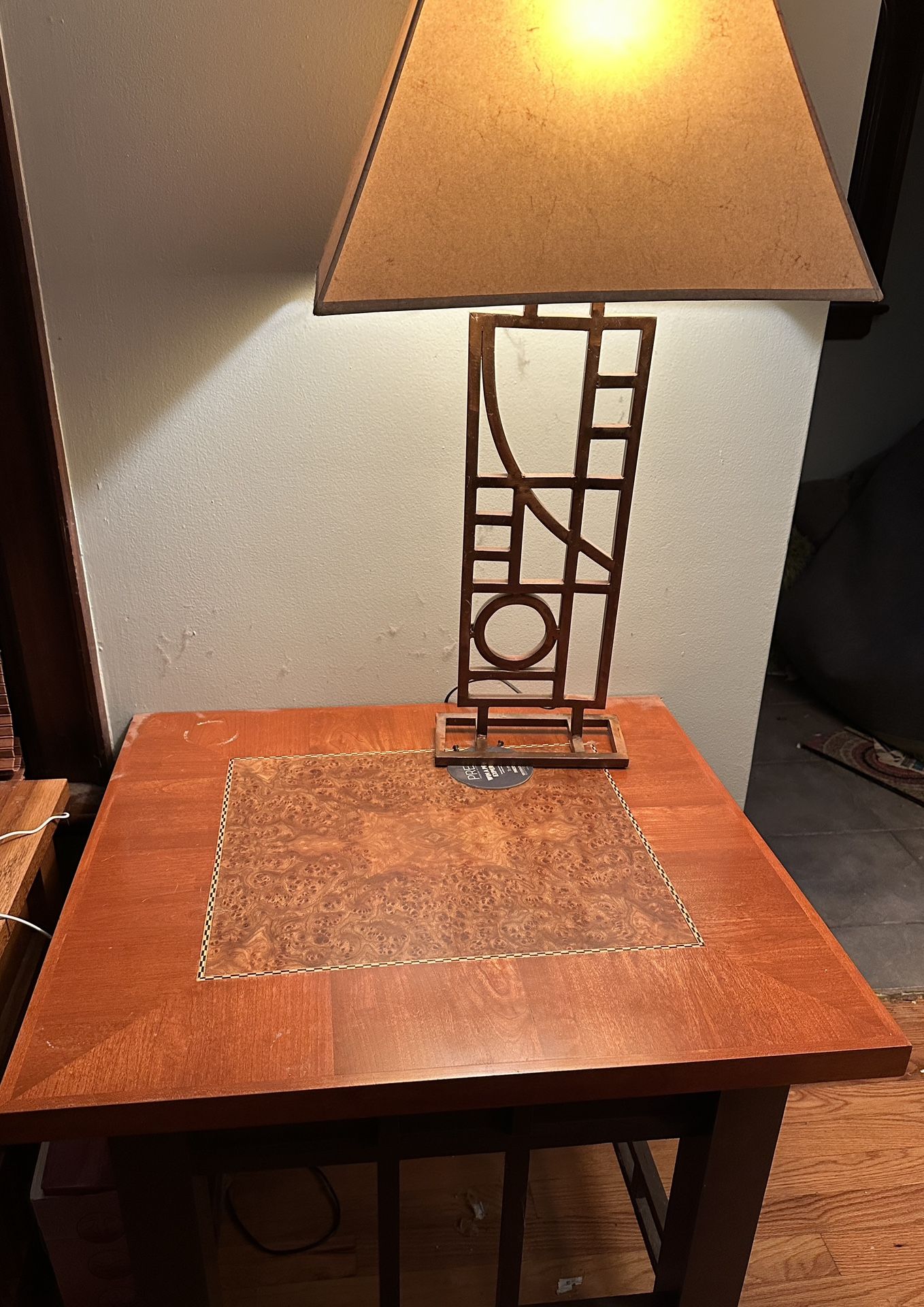 Craftsman Style Table With art deco lamp
