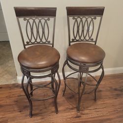 Pair of Swivel Bar Stools – Metal Frame & Leather Seat