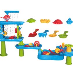 Kids Water Table 6-Tier Sand and Water, Rotatable Activity Pool with Beach Toys Set, Outdoor Fun for Patio, Backyard, Playground, Picnic, Park