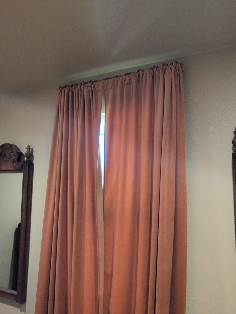 Two Sets Of 9ft Orange Curtains With Rods
