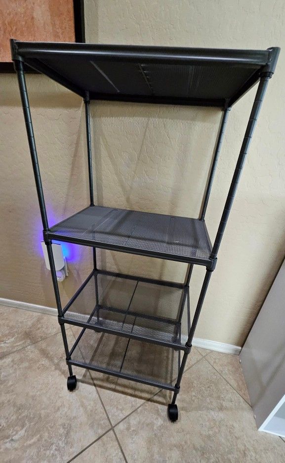 Wire 4 shelf Rack w/Wheels, End Table Nightstand
