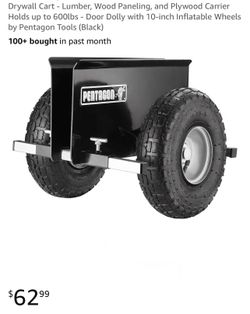 Drywall Cart-Lumber, Wood Paneling, & Plywood Carrier Holds up to 600lbs-Door Dolly w/10-inch Inflatable Wheels (Black)