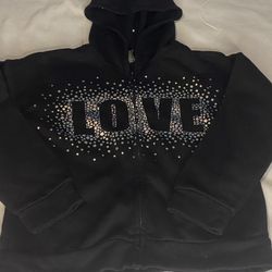 Xersion Black LOVE Zip-Up Hoodie Size L
