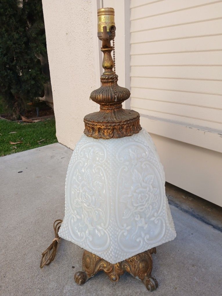 Vintage Antique French Lamp - Art Glass Shade Great Patina