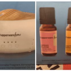 Tupperware Sonic Mist Ultrasonic Diffuser With HappyBreeze And Spring Bloom Oils 