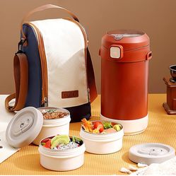 Insulated Food Jar, Vacuum 304 Stainless Steel Soup Thermos with Lunch Bag for Adults - 24 Hours of Long-term Thermal Insulation Food Bento Lunch Box 