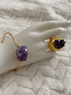 Natural amethyst anillo y bracelet