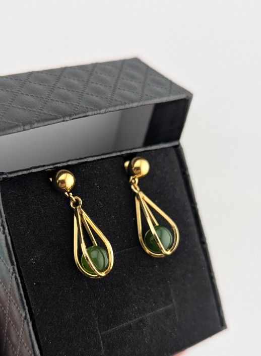 ✨💛Vintage 14K Gold Nephrite Jade Teardrop Earrings – Classic Elegance