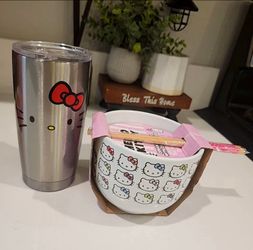 ✅️ Hello Kitty Thermal Cup & Ceramic Bowl w/ Chopsticks• New Condition• $20firm