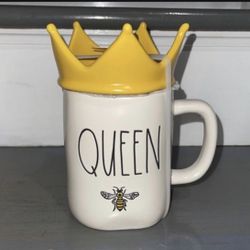 Rae Dunn “QUEEN” White Mug With Crown Topper