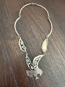 Vintage Mexican Alpaca Necklace Inlaid With Abalone Shells