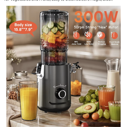 Hobsir Juicer Machines, 5.3-Inch Cold Press Juicers, Masticating Slow Juicer Machine with 300W, Large Feed Chute Juice Machines for Vegetables and Fru