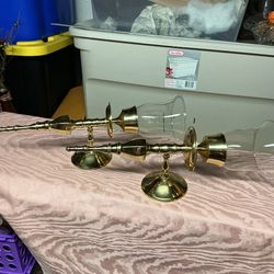 Set of brass sconces w/votives,