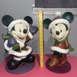 16” Disney Christmas Holidays Collectible Garden Statue Set Mickey Minnie 