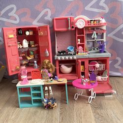 Kitchen With Doll, Pets, and Accesories