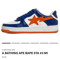 7.5 BAPE Men's White and Blue Sneakers 