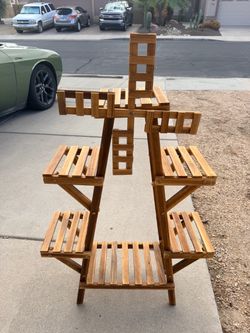 38” Four Level Nice Wood Plant Stand with Windmill