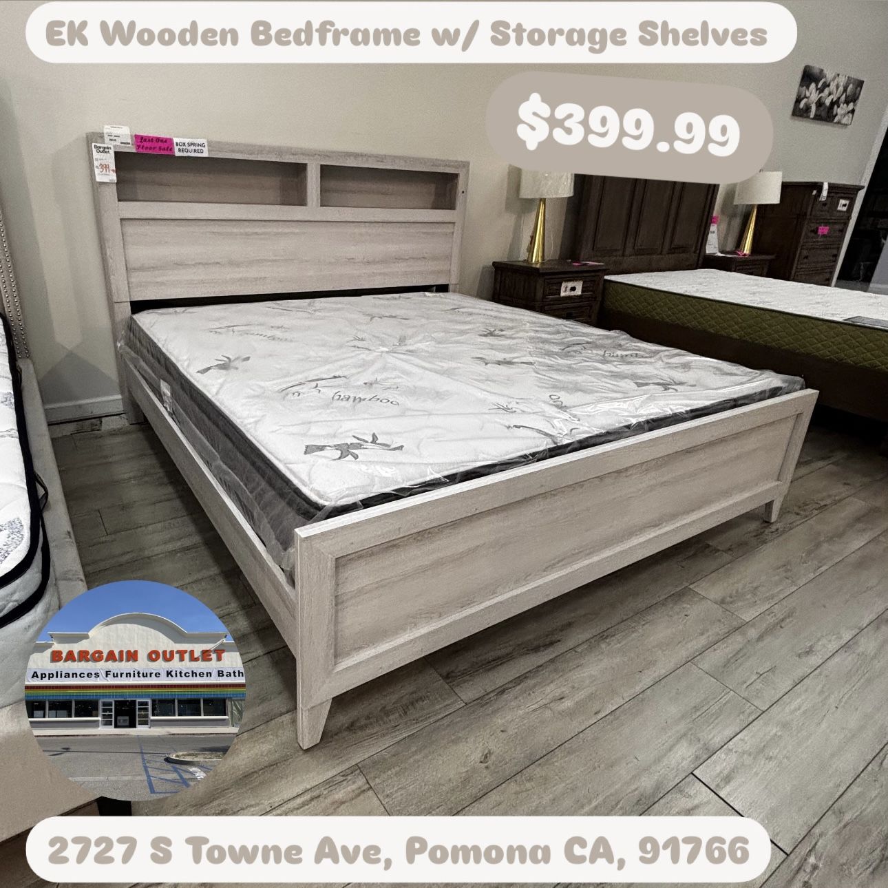 EK Wooden Bed Frame w/ LED & Shelves