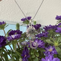 Ocean Wind Beach Colorful Seahorse Charms Silver Necklace