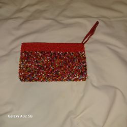 Hand Beaded Red/orange Clutch Evening Purse Handmadewristlet