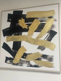 Abstract Black and Gold Framed Canvas Art