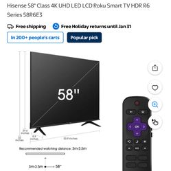 58” Hisense Roku Smart TV