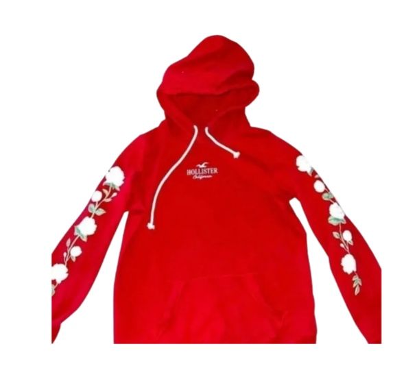 NWT Hollister Red Hoodie Pullover Long Sleeve Flower Sweatshirt Women Size S