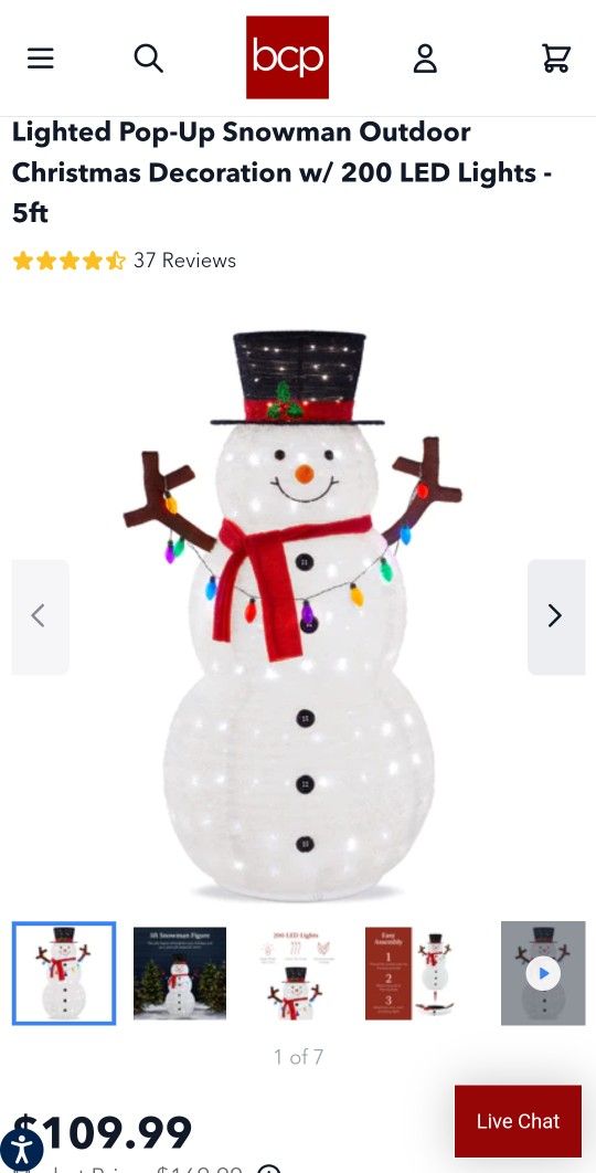 Lighted Pop-Up Snowman Outdoor Christmas Decoration w/ 200 LED Lights - 5ft