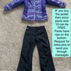 Girls size 10-12 M medium snow winter jacket Brand: Free Country pants Obermeyer brand