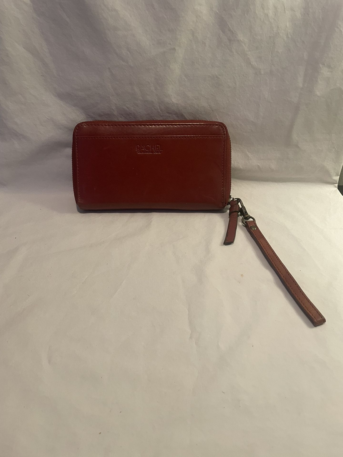 Rachel Roy RFID Genuine Tan Leather Wristlet Wallet Double Zip Around NEW