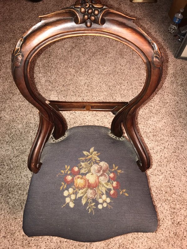Antique carved Victorian needlepoint chair