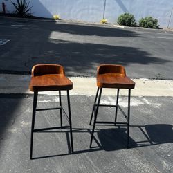 Set Of 2 Wooden 29" Bar Height Bar Stool Low-Back Chair with Backrest & Saddle Seat