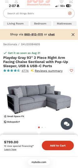Brand new play day sectional grey